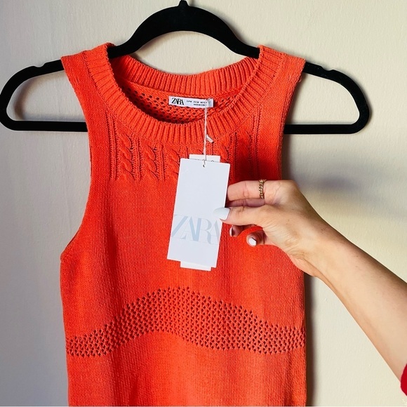 NEW Zara Orange Knit Mesh Mini Dress - Picture 4 of 12